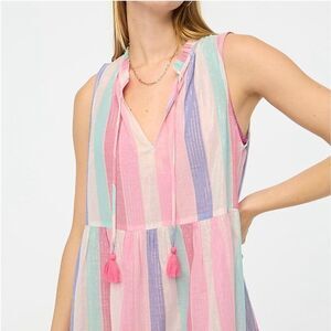 J.Crew ruffle shimmer beach dress with tassel tie in Pink Multi Size M